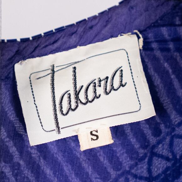 Vintage 80s Beaded Silk Cocktail Dress Women's SMALL Ruffle Asymmetric Hem Blue - Picture 6 of 9